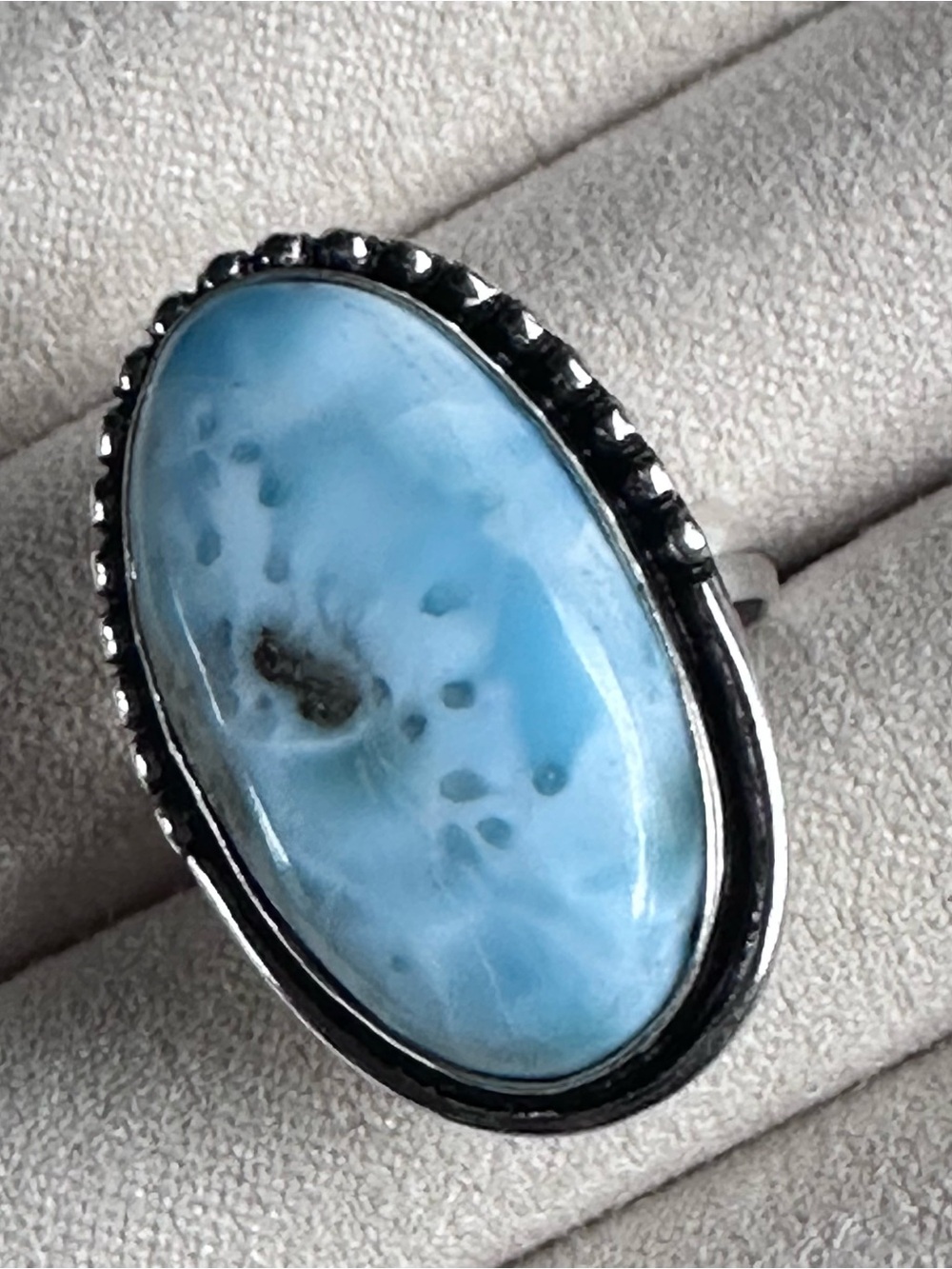 Artisan Larimar Oval Ring in Sky Blue and Silver
